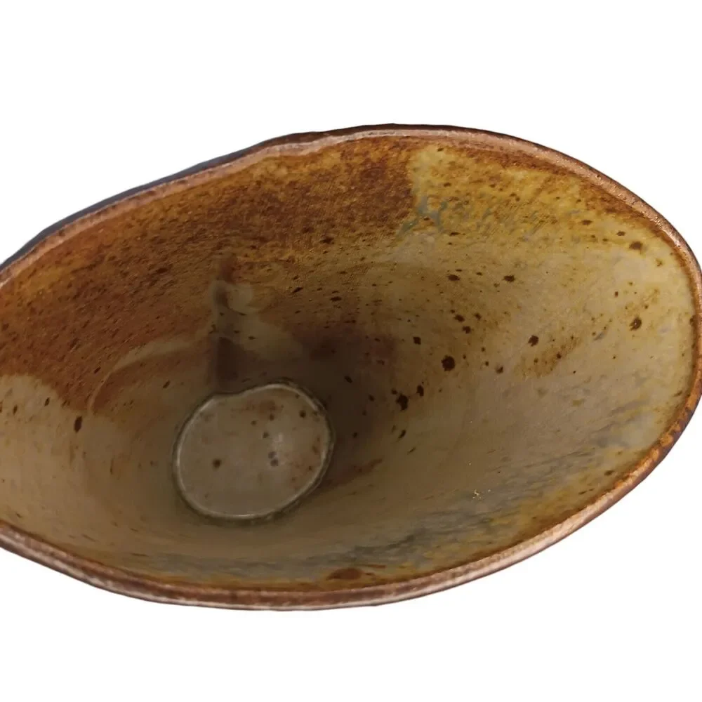 Cynthia Spencer Pottery Vase Brown Rust Mustard Colors Fan Shape 6.5